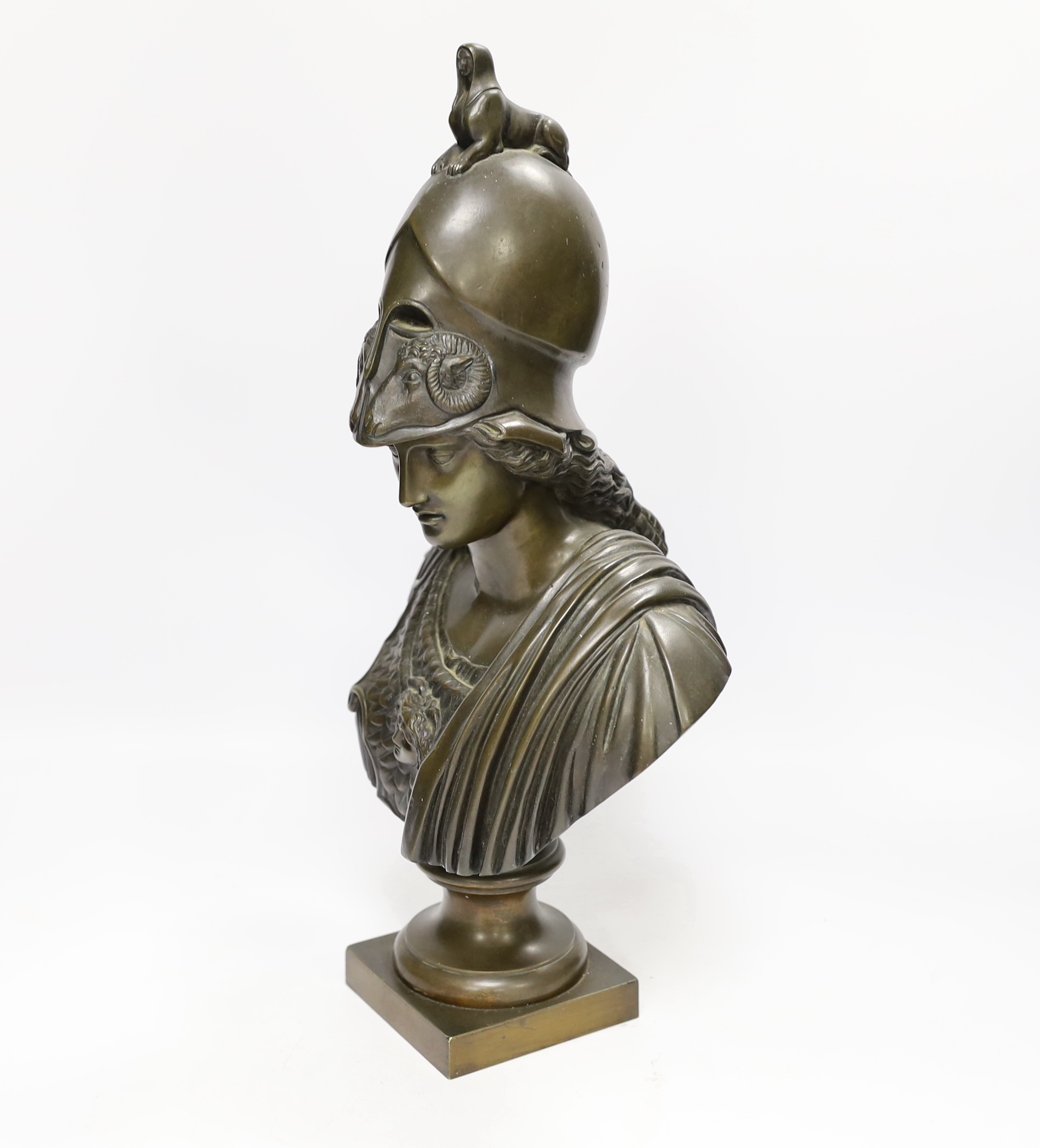 After the Antique, a bronze bust of Minerva, 39cm high